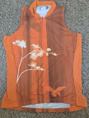 SUGOI Orange Sleeveless Floral Cycling Jersey